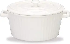 37 Oz Chinese Ceramic Round Dish Casserole/Ceramic Baking Bowl for Oven Round Casserole Dish Noodle Bowl Bakeware with Handle and Lid Pink-1.1L (White 1.1L)