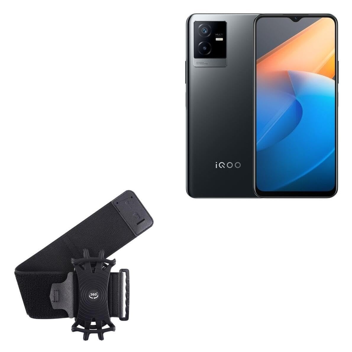 BoxWave Holster Compatible with vivo iQOO Z6x - ActiveStretch Sport Armband, Adjustable Armband for Workout and Running - Jet Black