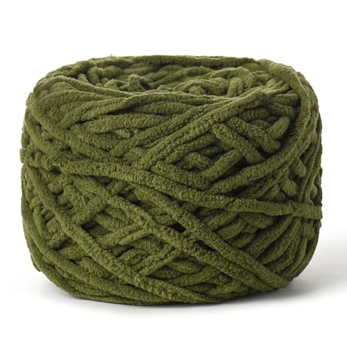 Image of Fluffy Chenille Chunky Yarn for Crocheting 100g(65.6yd) - Baby Yarn for Crocheting Soft - Velvet Yarns for Crochet Blanket - Amigurumi Crochet Yarns (Army Green)