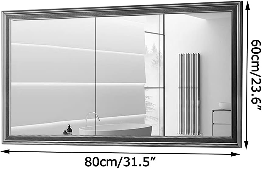 ヴィンテージ風 木製装飾ミラー 長方形 グレー ミラー｜アンティーク