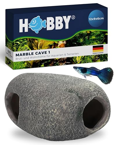 HOBBY Aquaristik Marble Cave 1 I 12 x 9 x 6 cm I Brut- und Versteckhöhle für Aquarien I Aquarium Dekoration I Deko Höhle für Zwergbuntbarsche, Welse und Garnelen I natürliches Aquariumzubehör