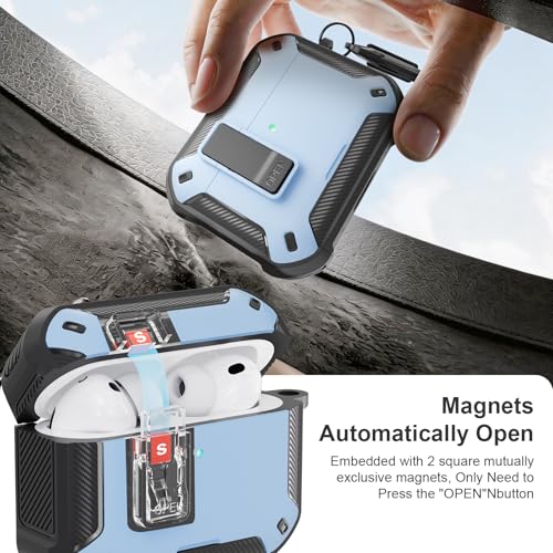 Image of for AirPods Pro 3 Case with Magnetic Lock and Phone Stand, Compatible with Magsafe Charging,with Carabiner&Cleaner kit for Apple iPod Pro 3rd Generation Cover(2025) Men Women (Light Blue)