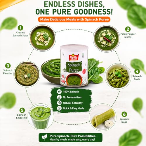 Image of Chokhi Dhani Spinach Puree 800g | Ready to Cook Palak Puree | Fresh & Hygienic | Just add Paneer or Corn & Serve in 2 Minutes | Ideal for Curries, Palak Paneer