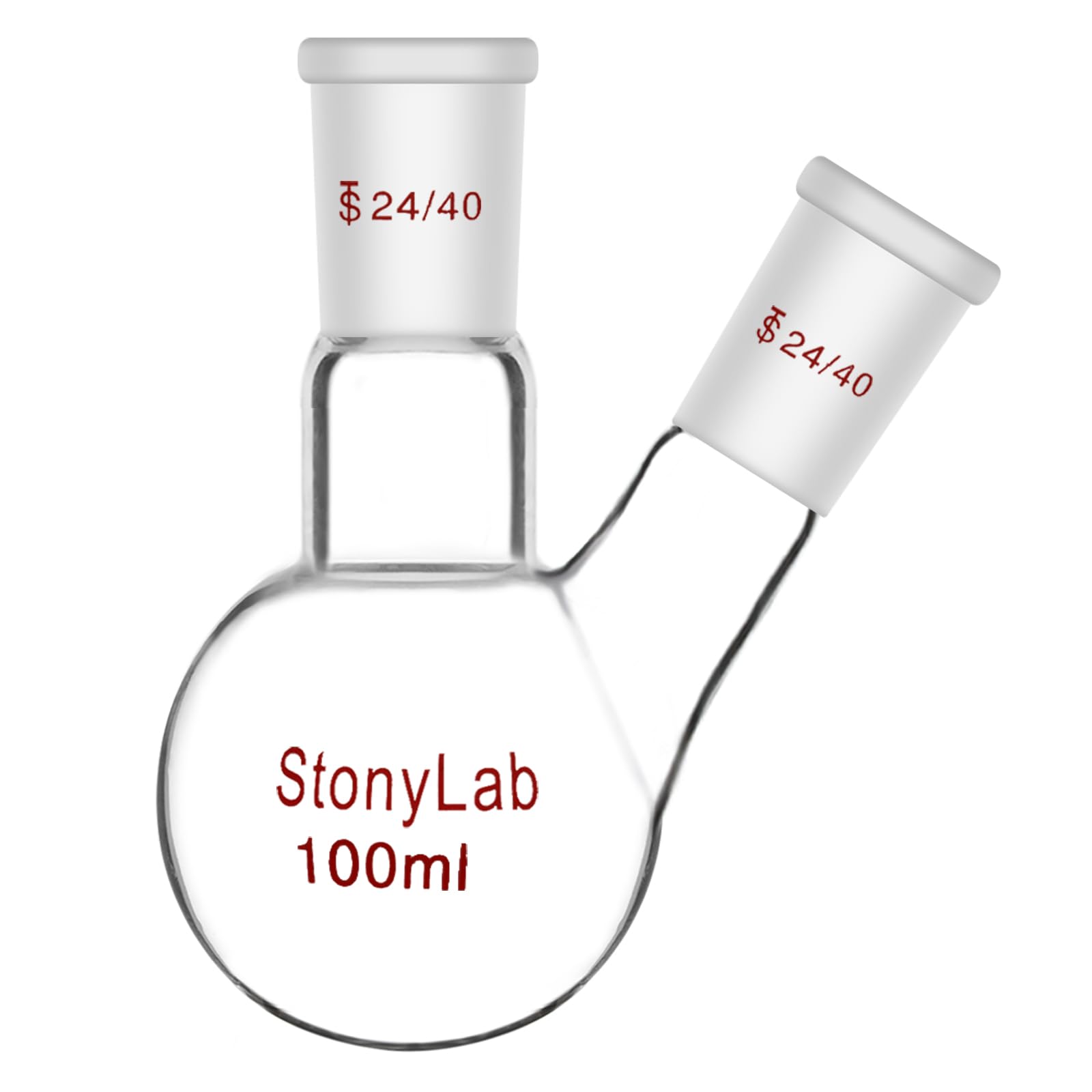 [BRSWGZAOBUAWOEI3] StonyLab Glass Heavy Wall 2 Neck Round Bottom Flask with 24/40 Center and Side Standard Outer Joint