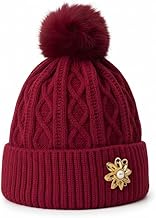 Winter Knit Beanie Hat with Faux Fur Pom Pom, Available in diffenent Colour, Double Layer Cable Knit Design, Inside Warm and Soft Woolen Winter Cap.
