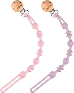 Soft Silicone Teether Pacifier Strap with Clip Baby Teether Toys,2Pack Soft Flexible Binky Clips with Texture (Baby Pink/Soft Lilac)