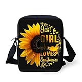 HUGS IDEA Kids Girls Boys Small Messenger Bag Cell Phone Purse Handbag with Black Sunflowers Design...