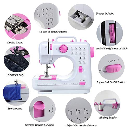 Nex Sewing Machine, Crafting Mending Machine, Children Present Portable With 12 Built-In Stitches #TOP4