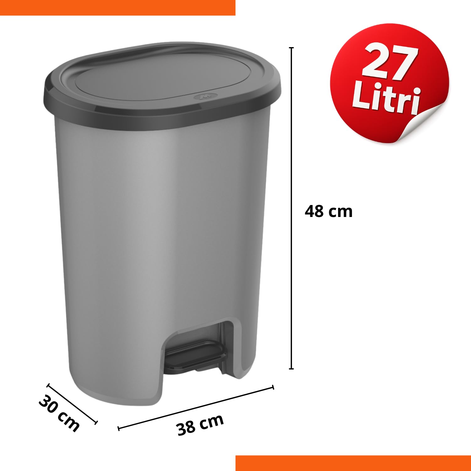 eacommerce Pattumiera spazzatura da cucina con apertura a pedale da interno ed esterno per uffici bar negozi (27 Litri - 38x30x48 cm)