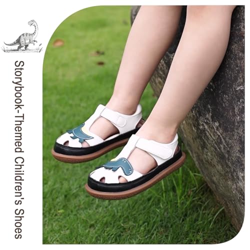 Image of Toddler Boys Closed Toe Sandals, Breathable Leather Kids Sandals with Dinosaur Pattern
