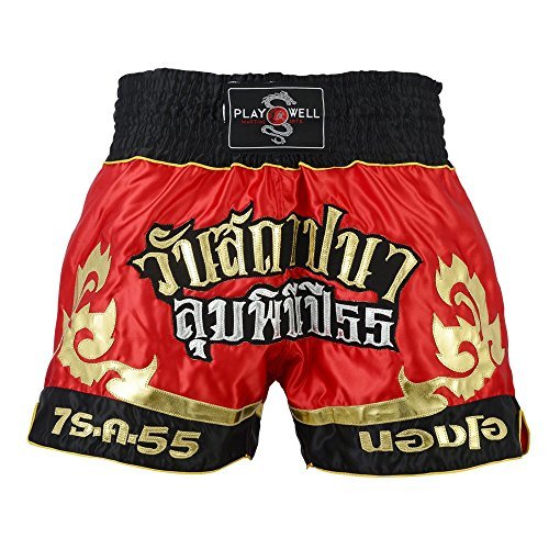 Short Muay Thai Playwell Tribal Rouge Medium pour entrainement et combat de boxe