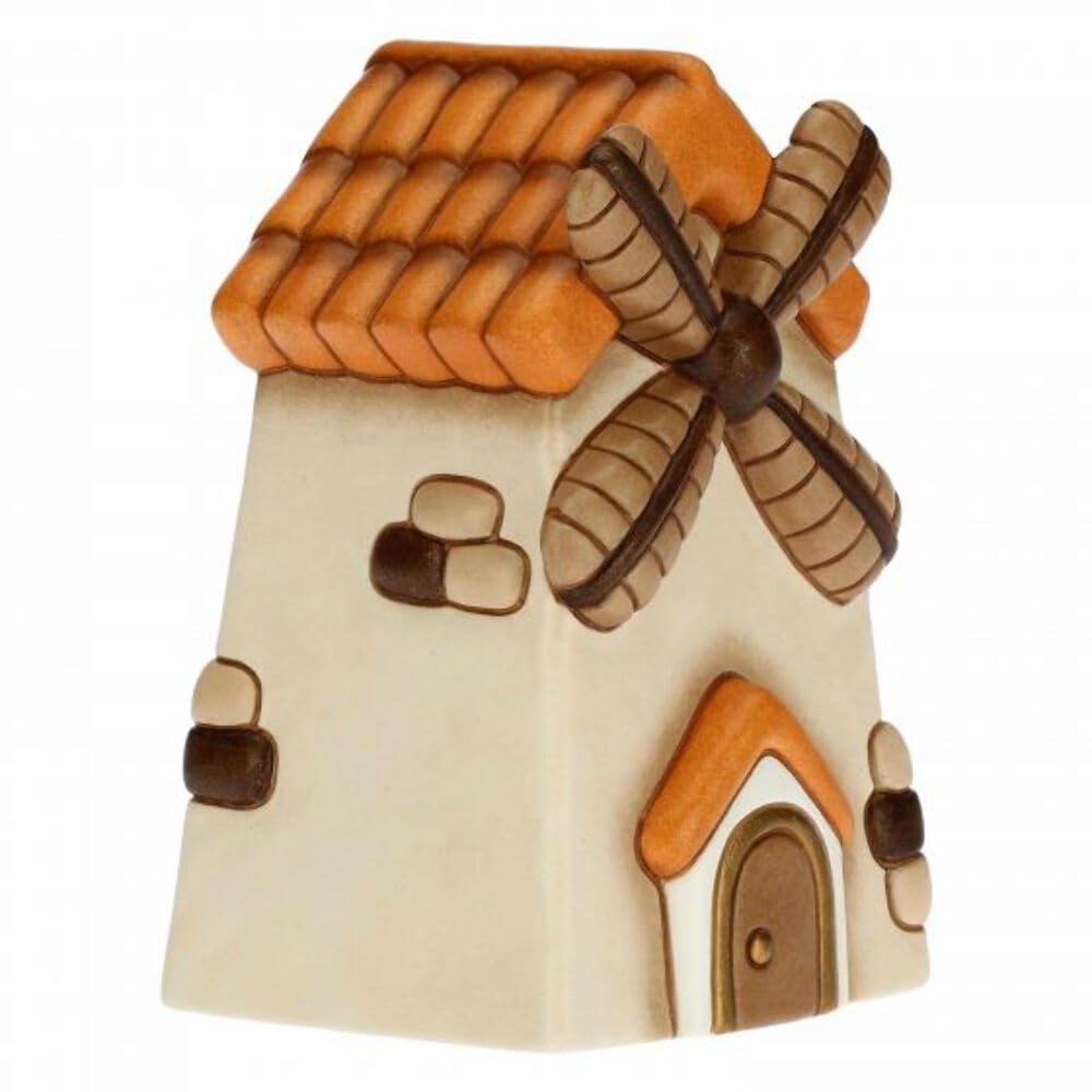 THUN - Statuina Presepe Mulino a Vento - Decorazioni Natale Casa - Linea Presepe Classico - Ceramica - 7,5 x 7,5 x 12,5 h cm
