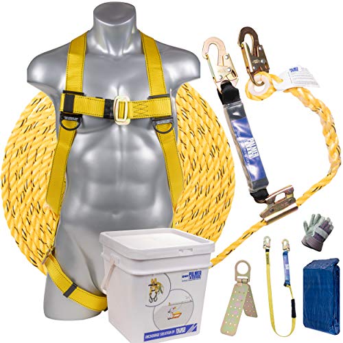 Plank Supply Fall Protection ERK Emergency Roofing Kit I Safety Harness, 50  Vertical Rope, Roof Anchor & 2 Free Gifts & ANSI Compliant Construction Fall Arrest Kit for Roofers & Construction Workers