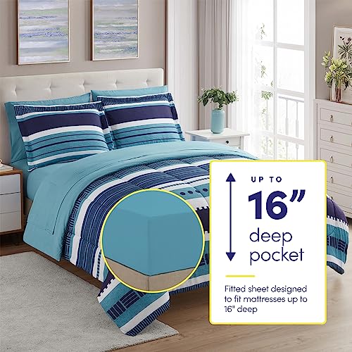 Sweet Home Collection 7 Piece Comforter Set Bag Solid Color All Season Soft Down Alternative Blanket & Luxurious Microfiber Bed Sheets, Marino, King