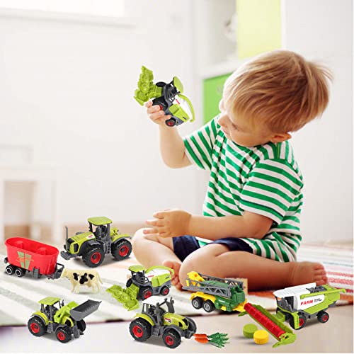 image for Oriate Kids Farm Toys Realistic Tractor Vehicle Playset, Diecast Car S