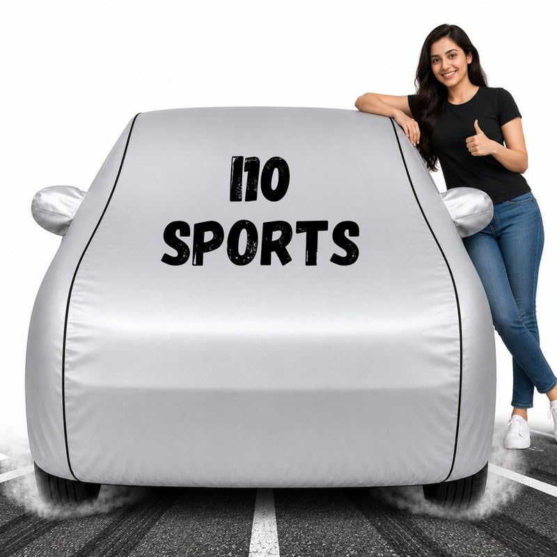 Image of Custom Fit Silver 100% Waterproof i10 Sports Car Cover | Polyester Car Body Covers for Rain & Sun | UV Protection, Dustproof, Scratch Resistant, Windproof, Heat Resistant