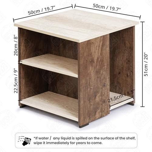 Image of ABOUT SPACE Coffee Table - Wooden Center Table with Storage, Teapoy Table for Living Room, Engineered Wood End Table | Side Table for Hall, Lounge, Office, Home - Oak & Walnut (L 50 x B 50 x H 51 cm)