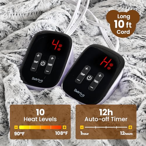 Image of Bearhug Electric Blanket King Size 100 inch x 90 inch Dual Controllers Heated Blanket, 10 Heat Settings, 1-12 Hour Auto Shut-Off, Faux Fur & Sherpa Dual-Sided, Machine Washable, Gift-Ready Elegant Packaging