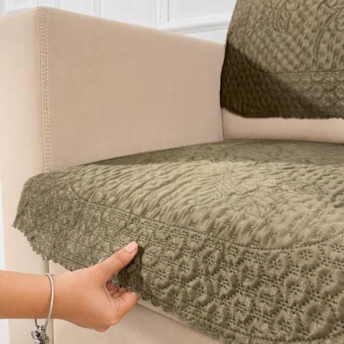 Image of Homerz Premium Petal Charm Sofa Cover | Embossed Floral Pattern | Soft Touch, Anti-Dust & Easy Wash Fabric Cloth, Washable and Durable (Brown, 1 Seater, Seat Cover with Backrest)