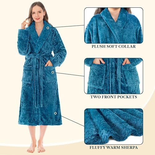 Image of PAVILIA Premium Womens Plush Soft Robe Fluffy, Warm, Fleece Sherpa Shaggy Bathrobe