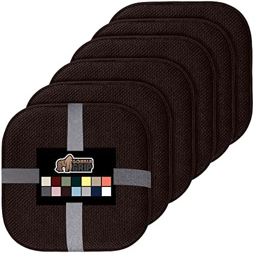 Gorilla Grip Memory Foam Chair Cushions, Comfortable Pads for Dining Room, Kitchen Table, Office Chairs, Stay in Place Backing, Comfortable Microfiber Seat Pad Cushion, Set of 6, 16x16, Brown