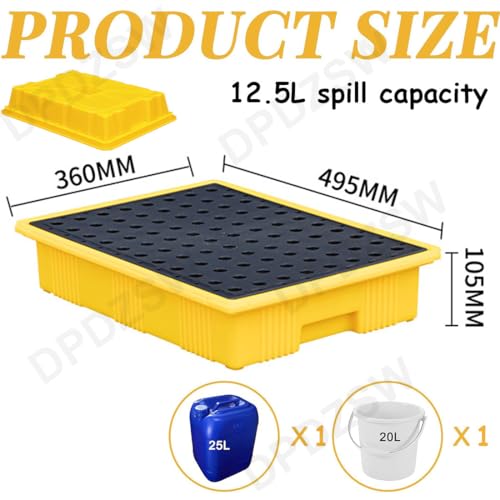 Generisch Stapelbare Auffangplattform mit Abfluss und Gabelstapleraufnahmen, modulares Tablett für 208-Liter-Fässer, auslaufsicheres Design (49 x 35 x 9 cm), ideal für SI