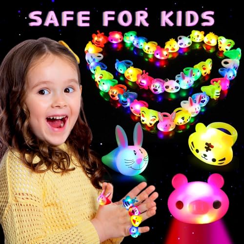 SCIONE 40 Stück LED Leuchtringe Blinkende Ringe Fingerspielzeug Party Bag Fillers für Kinder Niedliche Tier Licht Up Spielzeug für Jungen Mädchen Klassenzimmer-Preise Partygeschenke