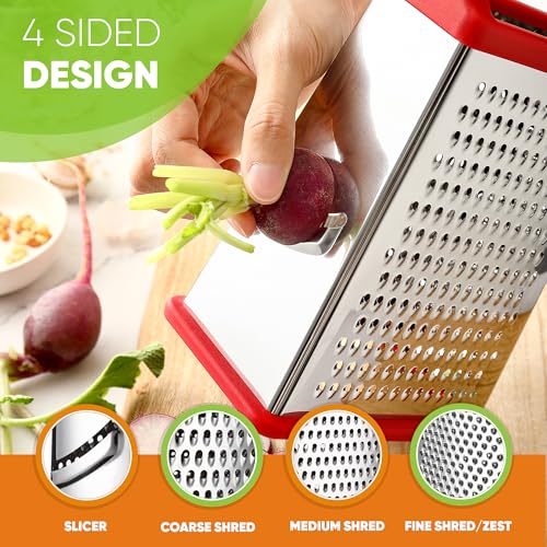 Image of Spring Chef Stainless Steel XL Cheese Grater for Kitchen, Red