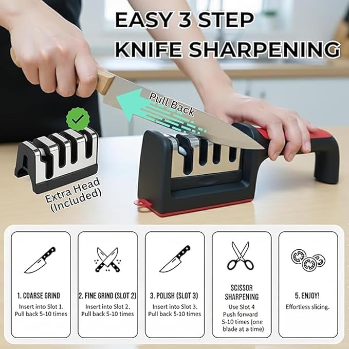 Image of 3-Stage Manual Knife Sharpener with Tungsten Carbide, Ceramic, Diamond Abrasive, ABS Plastic, 20x4.5x5.5 cm,