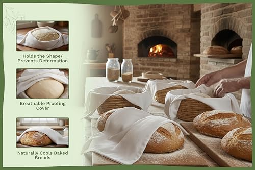 Image of Bread Towels for Proofing Cover - 100% Organic Cotton Bread Cloth for Rising - Breathable Tea Towel for Bread Making - Unbleached Baking Towels - Bread Basket Cloth Napkin - 27 inchx27 inch (Natural - 5 Pack)