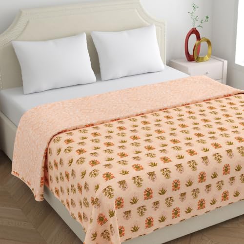 Image of Home Ecstasy 100% Cotton Mulmul Reversible Dohar for Double Bed 210 GSM (86 x 88 inches), Peach