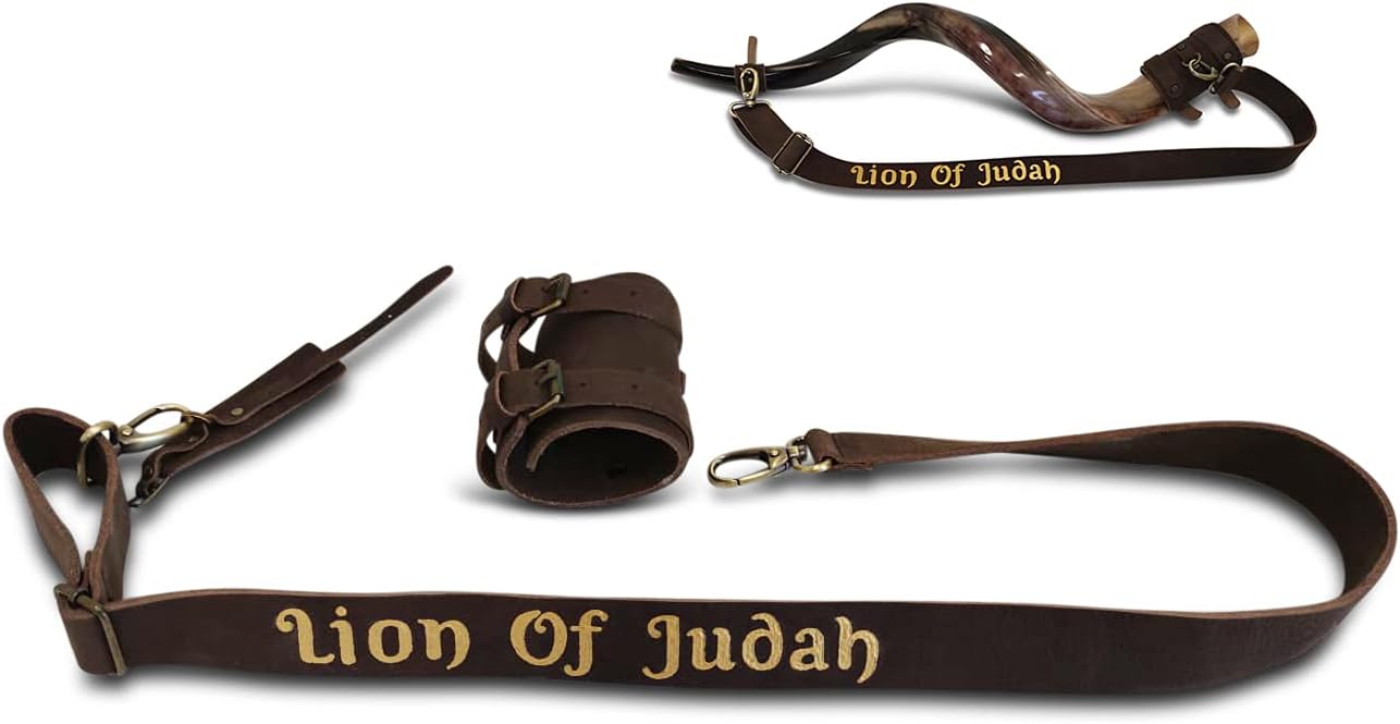 Peer Hastam Personalized Genuine Leather Shoulder Strap, Custom Text - For Carrying Kudu Horn Yemenite Shofar