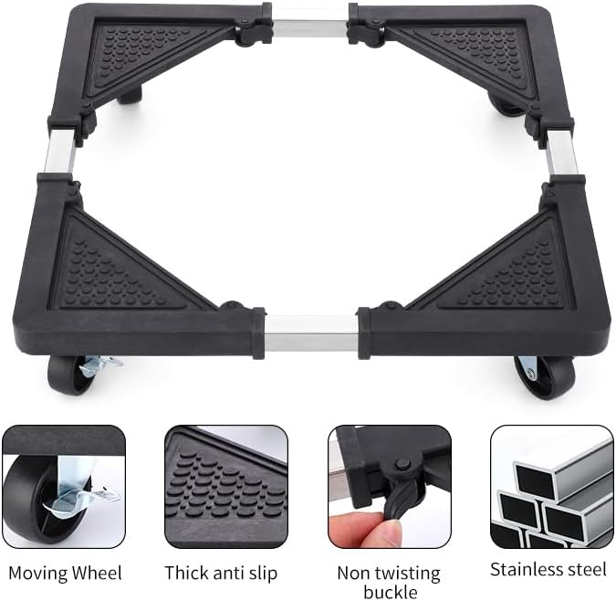 Mini Fridge Stand with 4 Locking Wheels 16.9"-25.6" Adjustable Dolly Base for Furniture Portable Refrigerator Stand（Black） thumbnail