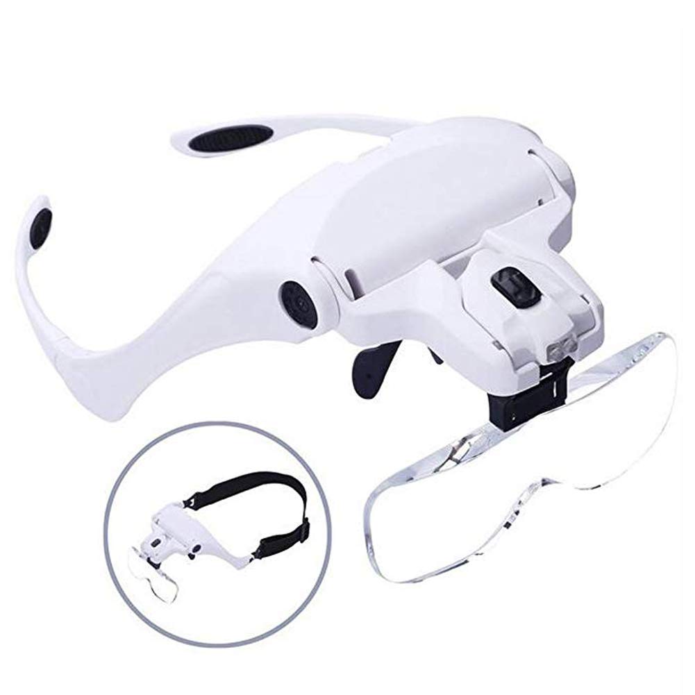 asdchZen Magnifying Glass,Hands Headband Magnifier With Light -1.0X 1.5X 2.0X 2.5X 3.5X Zoom With 5 Detachable Lenses-Head Mounted Head Magnifying Glasses With Light For Reading
