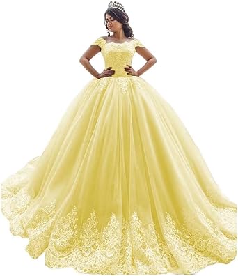 XYAYE Off Shoulder Quinceanera Dress Puffy Tulle with Train