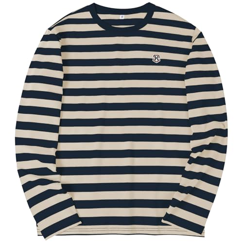 Image of KESIHAN Men's Casual Striped Shirts Crewneck Long Sleeve Basic T-Shirt Basic Daily Work Stripe Tee Tops
