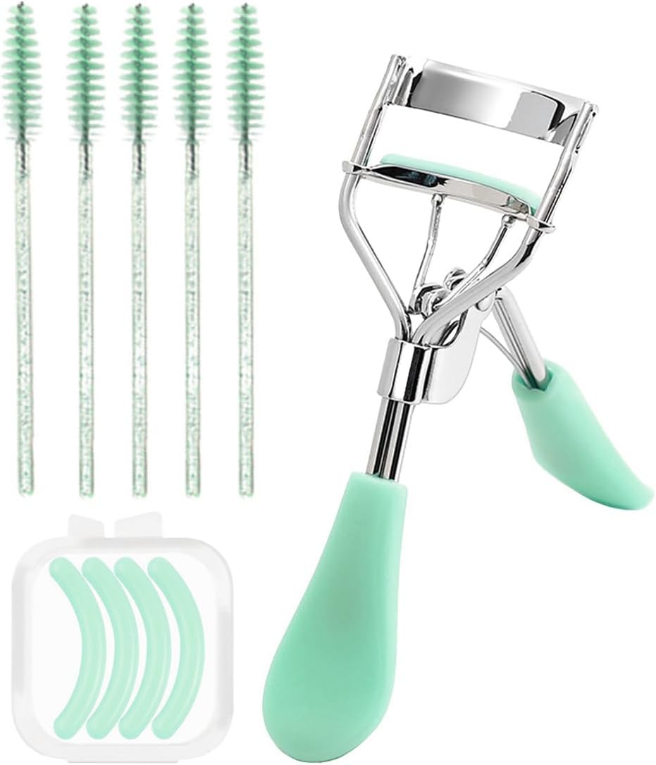 BenePoint Eyelash Curler, Lash Curler with Bonus 4Pcs Replacement Lash Pads& 5Pcs Eyelash Spoolies, Eyelash Curler Kit Portable Travel Eyelash Curler for Eyelash Extension (Green)