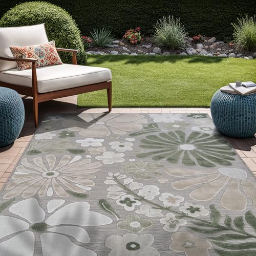 Beverly Rug Outdoor Rug 5x7 Modern Floral Tropical Area Rugs for Outdoor and Indoor Patio Easy to Clean Non Shedding Living Room Porch Garden Washable Outside Carpet (5 x 7 Green)