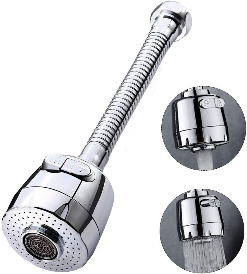 Kyrotech Hortumlu 360° Dönebilen 3 Kademeli Tasarruflu Musluk Başlığı – Paslanmaz Mutfak, Banyo ve Lavabo için Su Tasarrufu Sağlayan Krom Kaplama Başlık, ABS Malzeme, Ofis ve Ev Uyumu, Kolay Montajlı