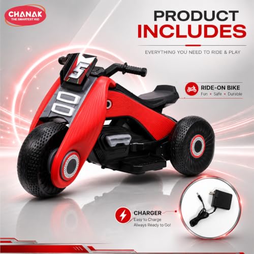 Image of Chanak Electric Kids Bike, 6V Rechargeable Battery Electric Ride-On Toy Bike, Electric Bike for Kids with Three Wheel, Wide Tires & Handlebar Control, Kids Scooter for Girls & Boys 3+ (Red)