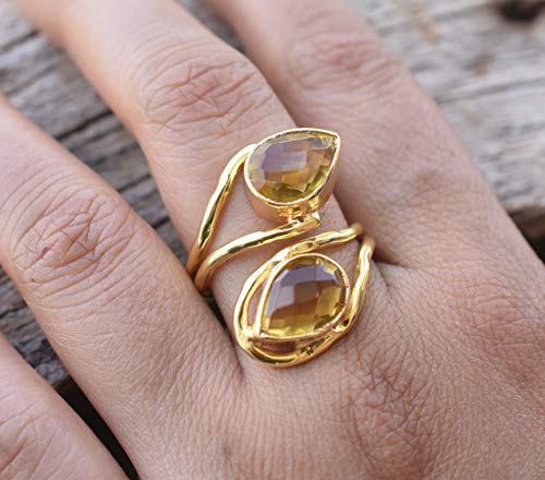 Veracity Jewelry Bridesmaid Jewelry Citrine Gemstone Pear Shape Gold Plated Adjustable Ring For Women * Citrine Gemstone Handmade Designer Fashion Statement Costume Rings Jewelry For Women - Vr-093 #TOP2