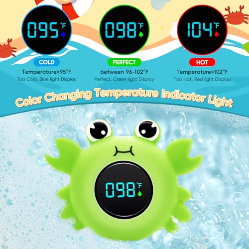 Image of b&h Baby Bath Thermometer, Crab Floating Water Temperature Thermometer | LED Display Screen, Water & Room Temp Thermometer for Infants, Color-Coded Alerts, Safety Floating Bath Toy