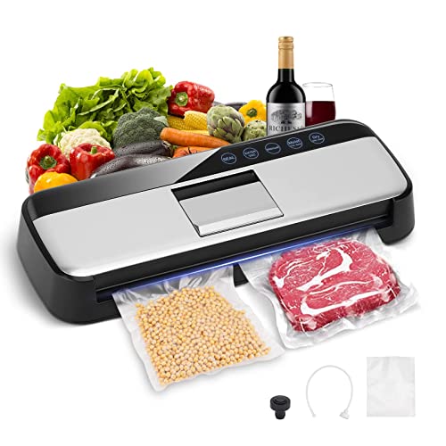 ICFPWR Vacuum Sealer, One-Touch Automatic Food Vacuum Sealer, Air Sealing System for Food Storage & Sous Vide, Food Saver Vacuum Sealer Machine Moist/Dry Modes with 15 Seal Bags and 1 Air Suction Hose ICFPWR Vacuum Sealer, One-Touch Automatic Food Vacuum Sealer, Air Sealing System for Food Storage & Sous Vide, Food Saver Vacuum Sealer Machine Moist/Dry Modes with 15 Seal Bags and 1 Air Suction Hose