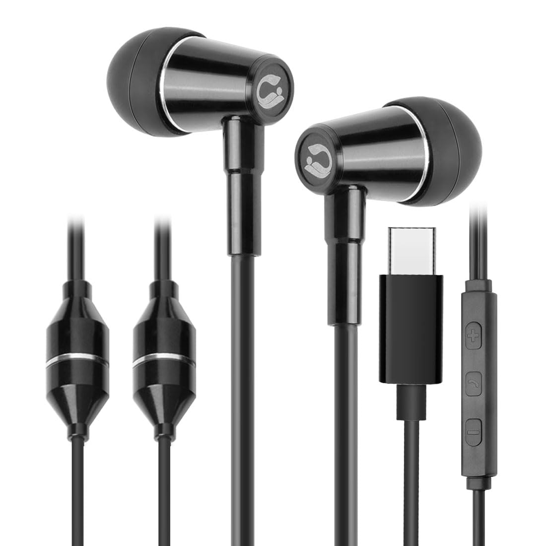ibrain Airtube Casque pour une écoute sûre avec contrôle du volume du microphone, écouteurs à tube d'air avec type C pour protection auditive, casque filaire avec 3 embouts pour le travail, les