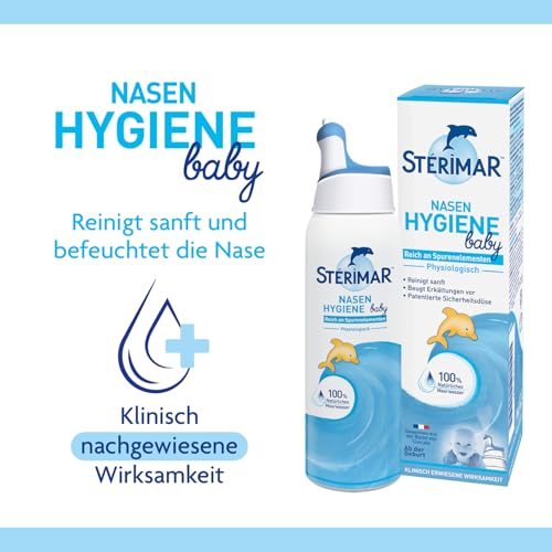 Stérimar Nasenhygiene Baby, 100% natürliches Meerwasser Nasenspray, 2 in 1 Spray & Spülung für Babys ab Geburt anwendbar, 100ml, 300 Sprühstöße