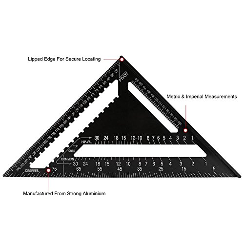 kammqi Multifunctionele timmermanshoek, 17,5 cm, metrische driehoekige liniaal, vierkante gradenboog, aluminiumlegering, driehoek, liniaal, lay-out, gereedschap voor ingenieur, timmerman dakdekker, zilverkleurig