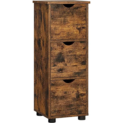 VASAGLE Bathroom Cabinet Floor Cabinet, Storage Cabinet Free-Standing with 3 Drawers, 11.8 x 11.8 x 31.5 Inches, for Bathroom, Living Room, Kitchen, Rustic Brown UBBK150X01