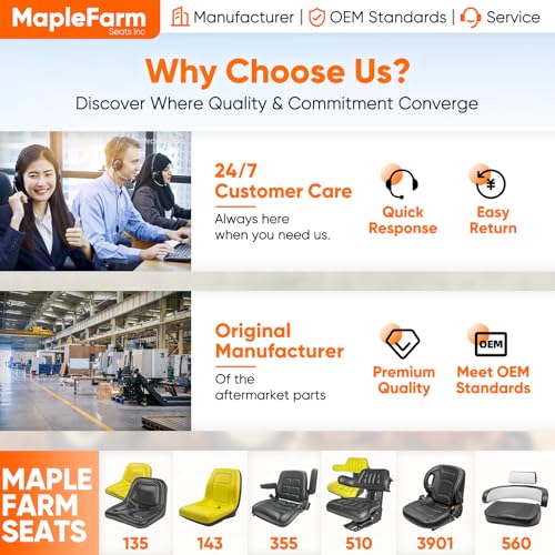 MFS Universal Forklift Lawn Tractor Seat, Waterproof Vinyl Cover with Drain Holes Soft Cushion Equipment Accessory Part High Back Seat Replacement Fits Kubota John Deere Garden Riding Lawn Mower - 530 by Maple Farm Seats Inc - Used condition - Image 7