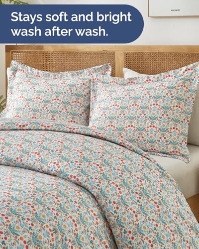 Image of Duvet Cover Queen Size Set - Extra Soft Floral Duvet Cover 90 x 90 with 2 Pillow Shams - Comfy, Breathable Floral Bedding Set - Hotel Luxury & Fade Free with Zipper Closures and Ties - Amalfi Blooms