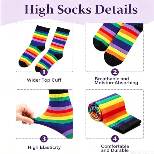 Image of YELAIVP Over Knee Rainbow Thigh High Socks Gloves Set Cosplay Accessories Arm Leg Warmers for Girls